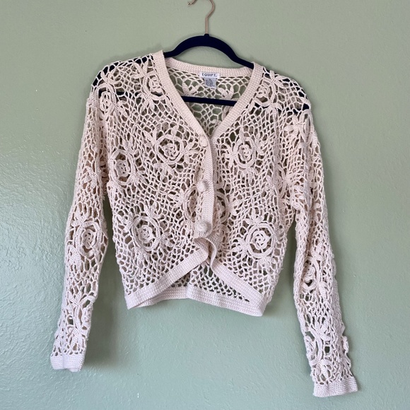 Vintage Sweaters - VINTAGE Rose Crochet Cardigan